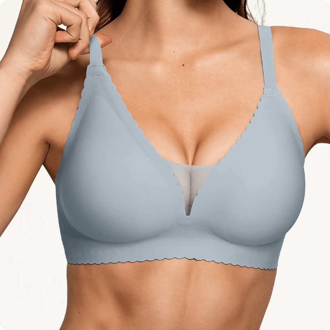 Trådlös djup V-ringad mesh push-up-bh