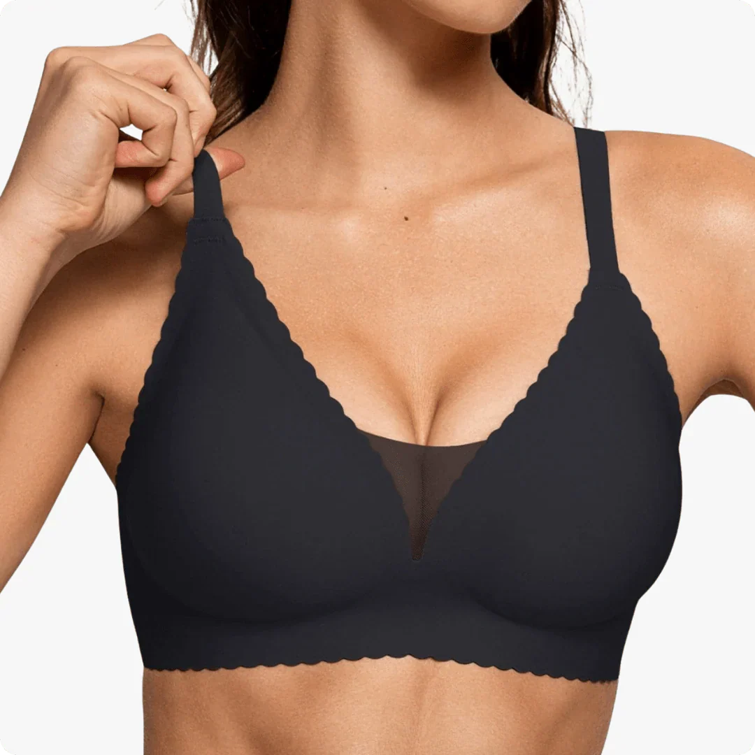 Trådlös djup V-ringad mesh push-up-bh