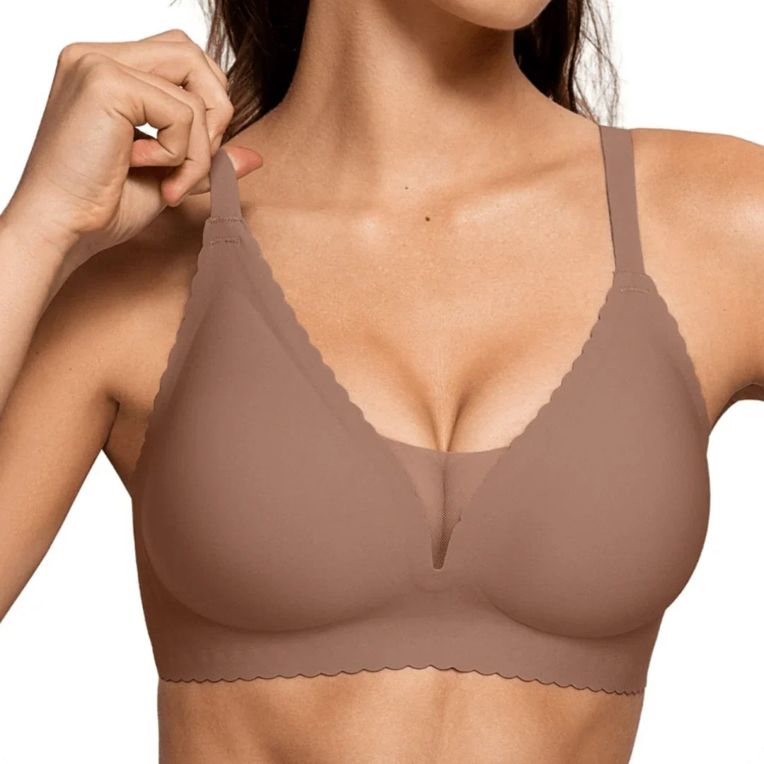 Trådlös djup V-ringad mesh push-up-bh