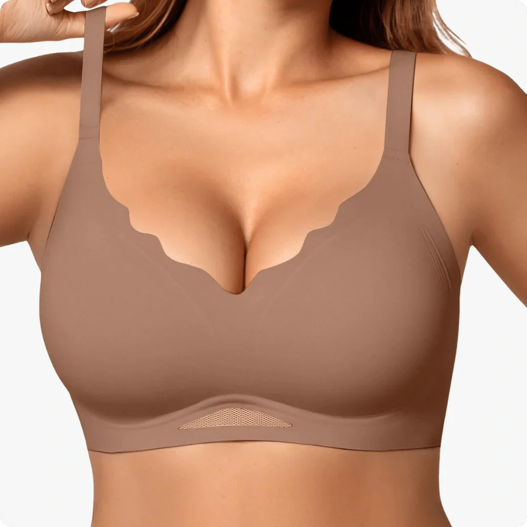 Trådlös scalloped V-ringad mesh push-up-bh