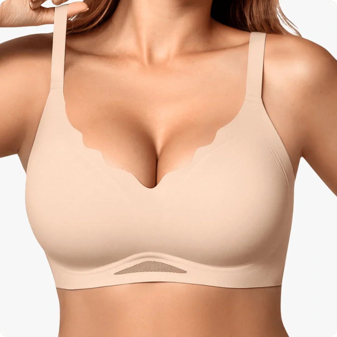 Trådlös scalloped V-ringad mesh push-up-bh