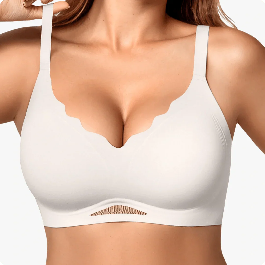 Trådlös scalloped V-ringad mesh push-up-bh
