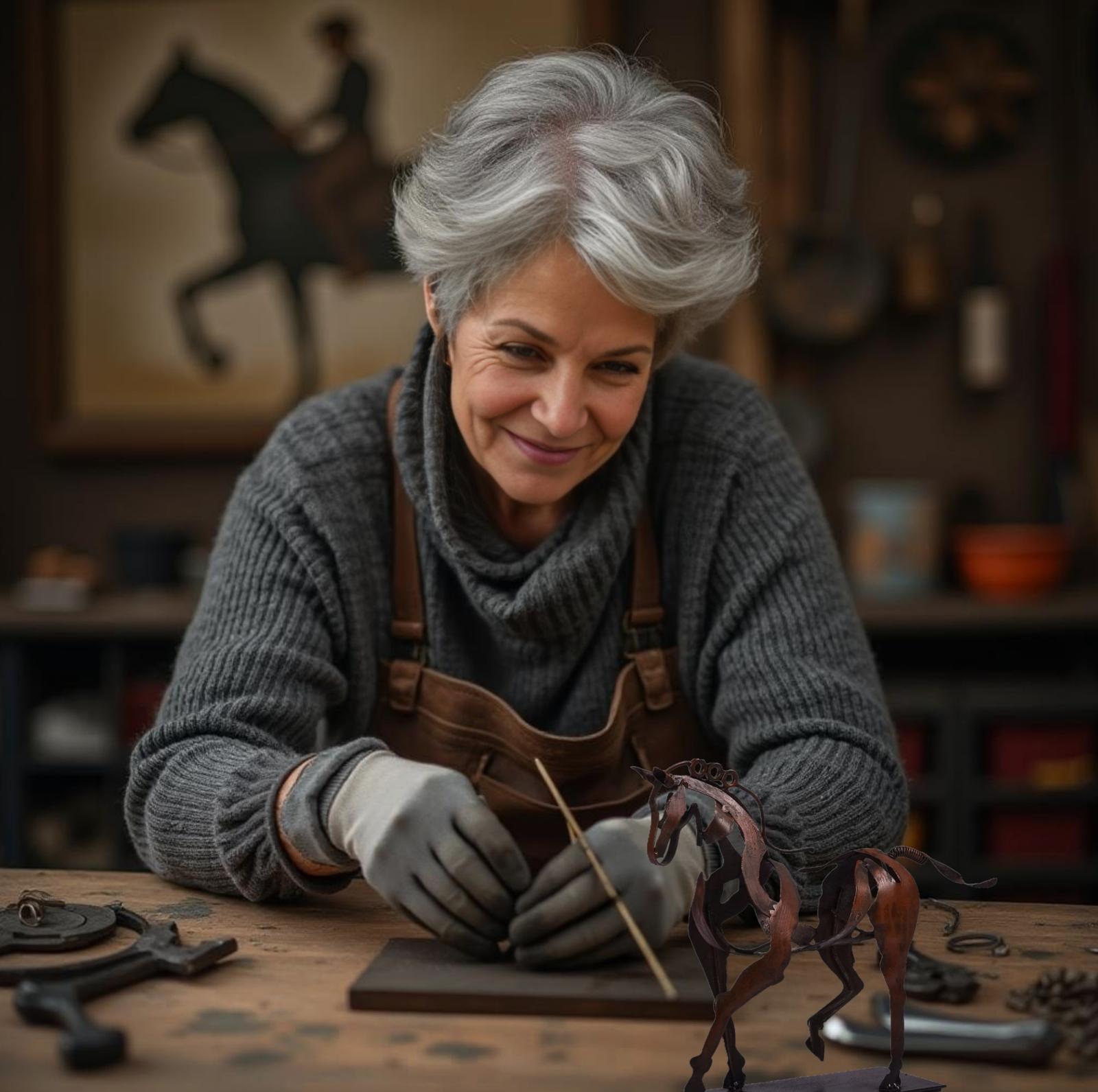 Handgjord metallskulptur av häst