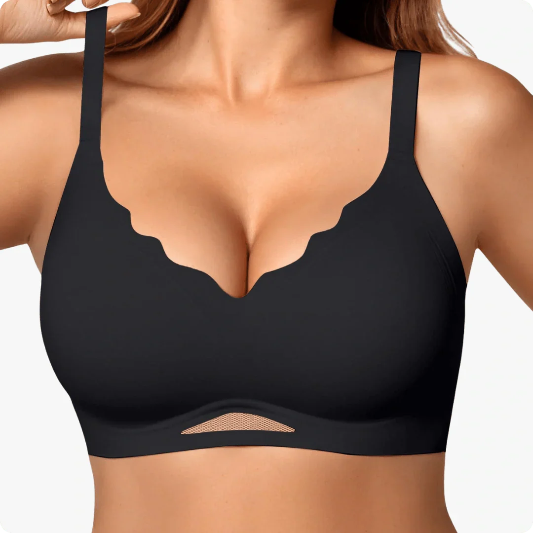 Trådlös scalloped V-ringad mesh push-up-bh