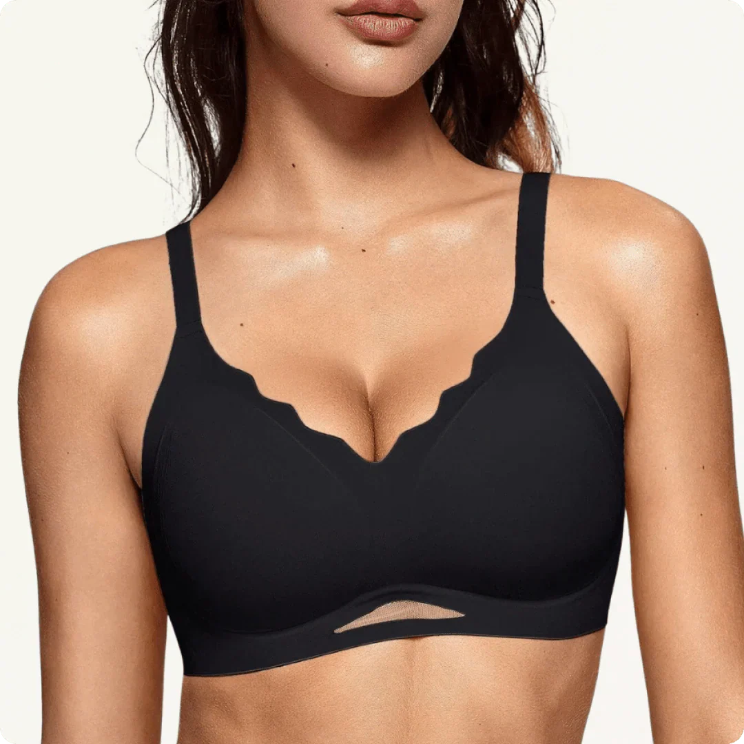 Trådlös scalloped V-ringad mesh push-up-bh