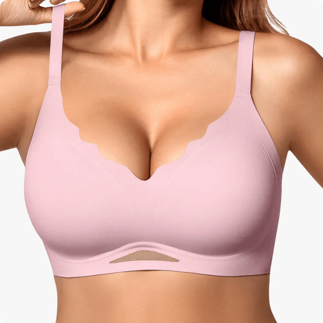 Trådlös scalloped V-ringad mesh push-up-bh